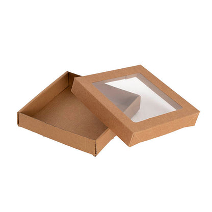 Catering Mini Window Box & Lid Kraft Pack 2 (15x15x3cmH)