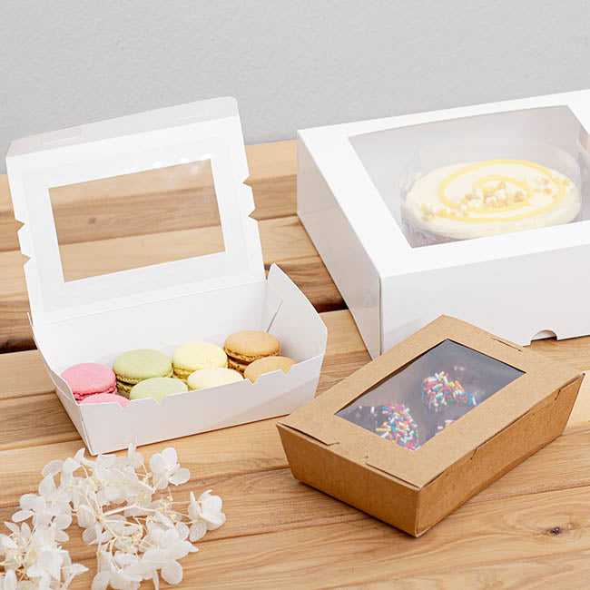Food Takeaway Macaron Window Box Lge White Pk4(17x12x4.5Hcm)