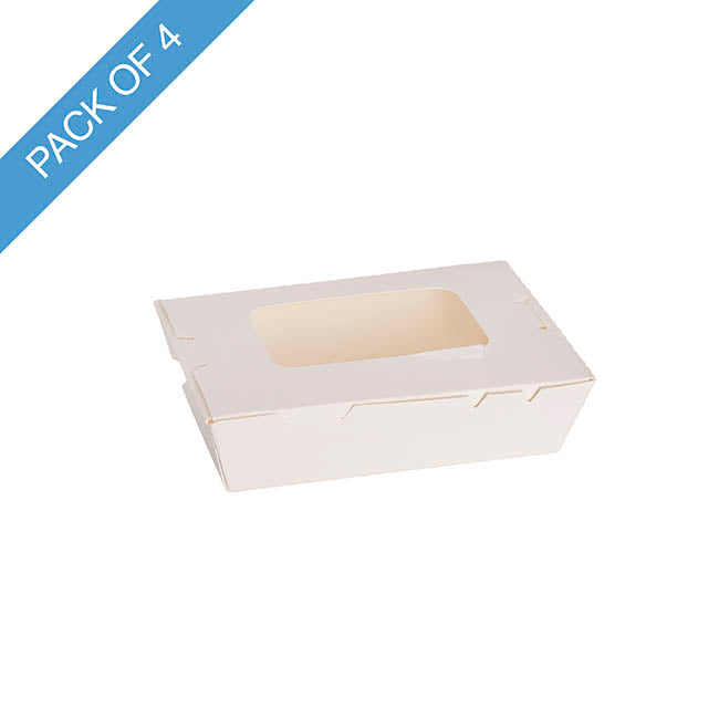 Food Takeaway Macaron Window Box Med White Pk4 (15x10x4Hcm)