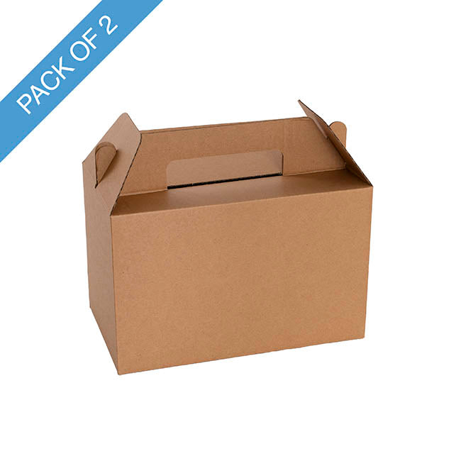 Gable Food Hamper Box Flat Pack Kraft Pack 2 (21.5x12x14Hcm)