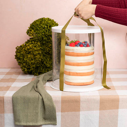 Display Cake Teddy Flower PET Box Round Lge White (30x35Hcm)