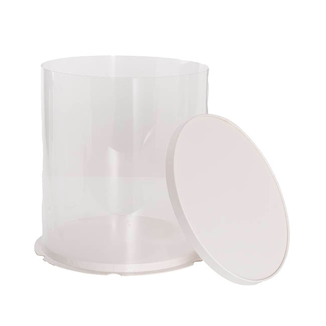 Display Cake Teddy Flower PET Box Round Lge White (30x35Hcm)