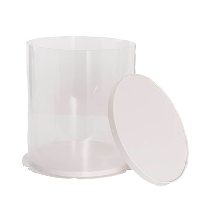 Display Cake Teddy Flower PET Box Round Lge White (30x35Hcm)