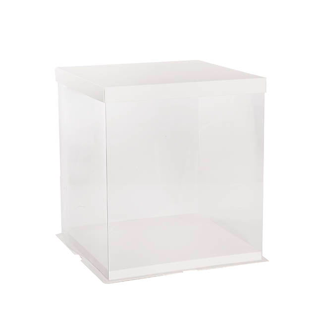 Display Cake Teddy Flower PET Box Square Lge White(30x35Hcm)