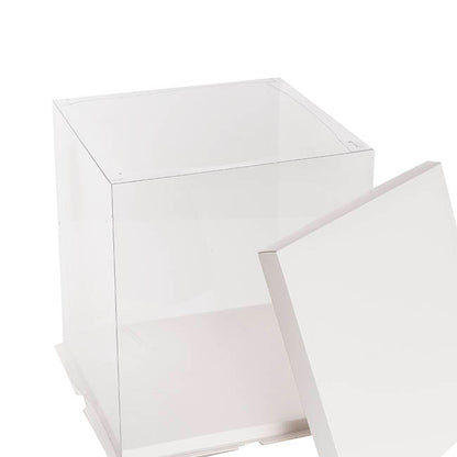 Display Cake Teddy Flower PET Box Square Lge White(30x35Hcm)