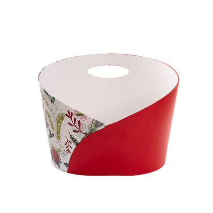 Hamper Bucket Oval Poinsettia Holly White Red (30x21x21cmH)