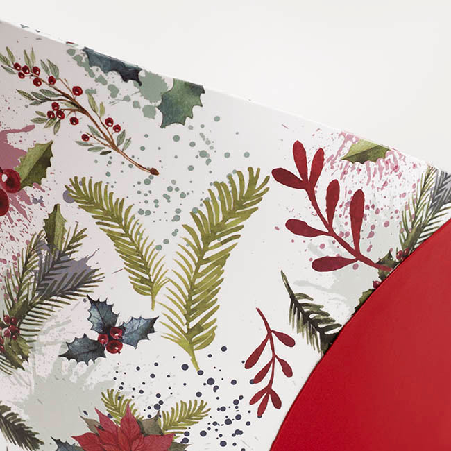 Hamper Bucket Oval Poinsettia Holly White Red (30x21x21cmH)