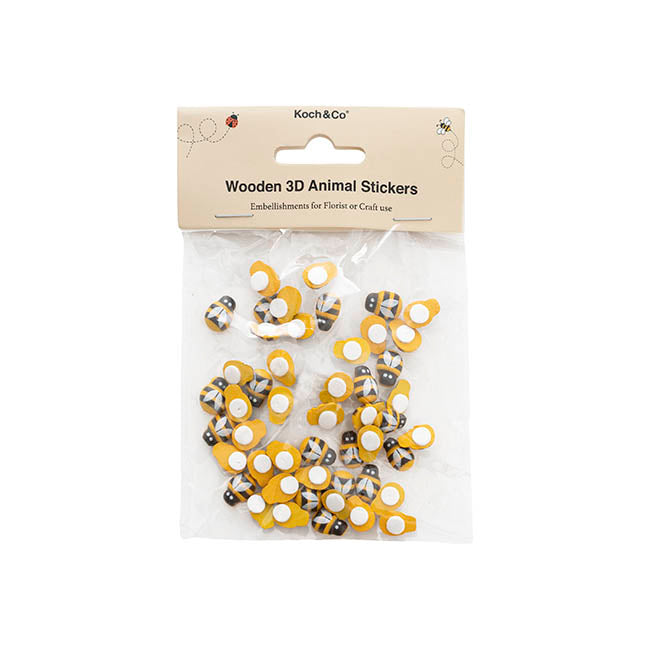 Sticker Wooden Bees Yellow & Black  Pack 50 (12mmx9mm)