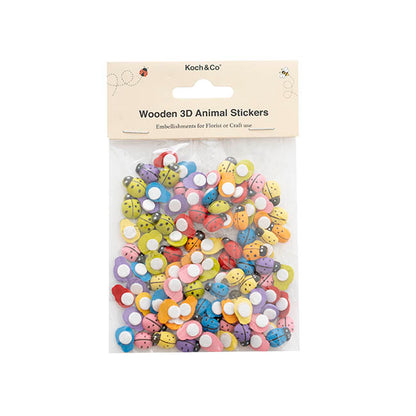 Sticker Wooden Ladybug Assorted Colour Pack 100 (12mmx8mm)
