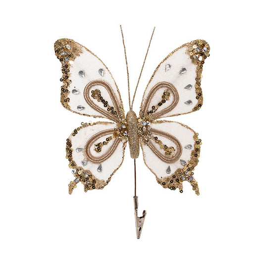 Elegant Butterfly Clips Pack 2 White & Gold (14x17cm)