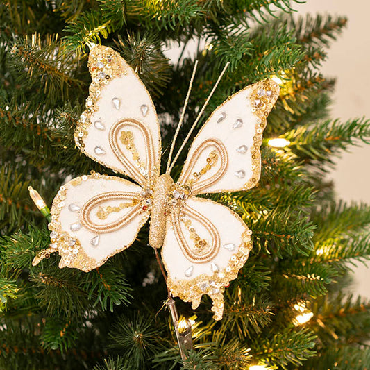 Elegant Butterfly Clips Pack 2 White & Gold (14x17cm)