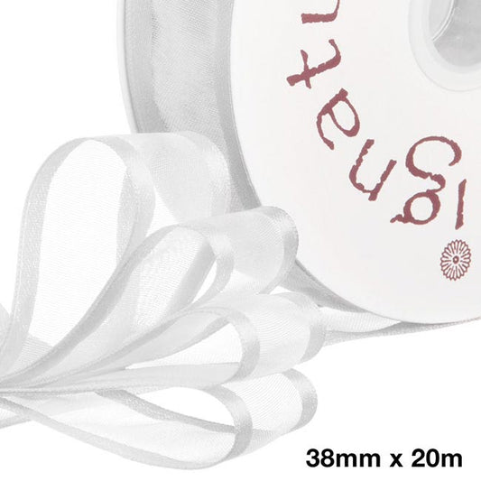 Ribbon Organdy Satin Edge White (38mmx20m)