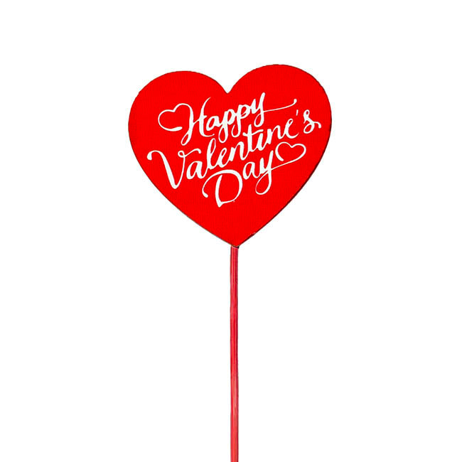 Wooden Happy Valentine's Day Heart Picks Pack 12 Red (32cmH)