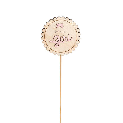 Wooden It's a Girl Round Picks Pack 12 Pink (32cmH)