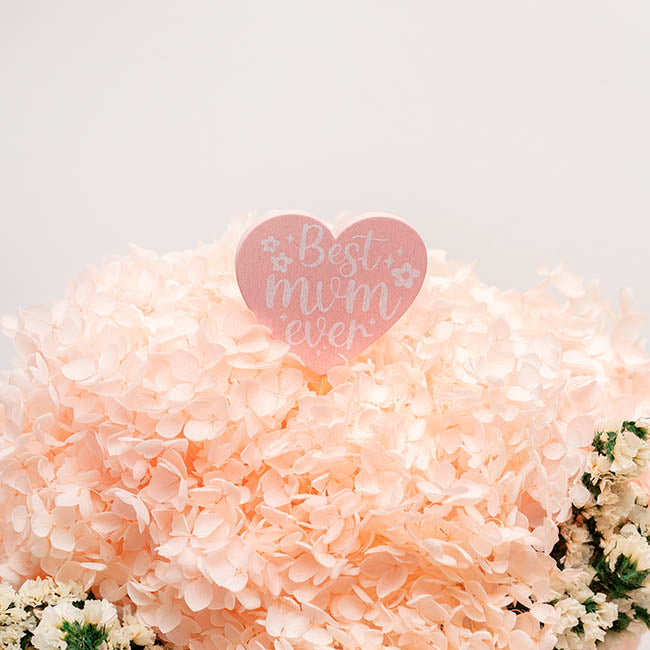 Wooden Best Mum Ever Heart Picks Pack 12 Pink (32cmH)