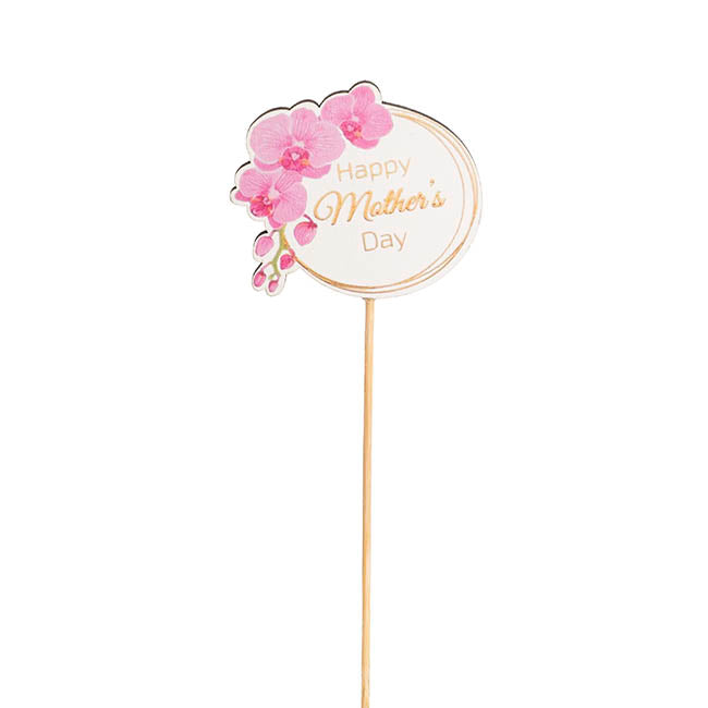 Wooden Happy Mother's Day Orchid Picks Pack 12 Pink (32cmH)