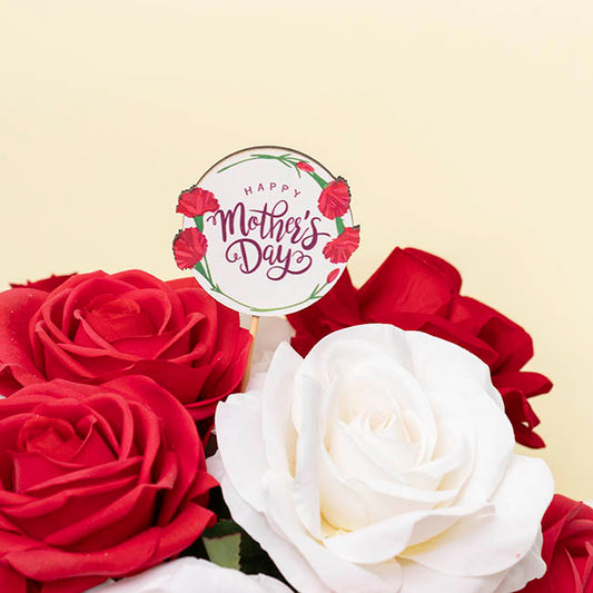Wooden Happy Mother's Day Floral Picks Pack 12 White (32cmH)