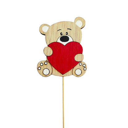 Wooden Teddybear w Heart Picks Pack 12 Brown (32cmH)