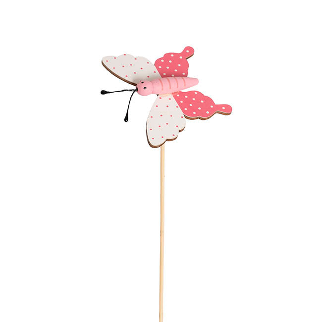 Wooden Butterfly Spring Picks Pack 12 Pink (32cmH)