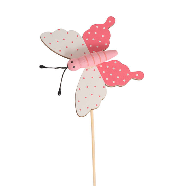 Wooden Butterfly Spring Picks Pack 12 Pink (32cmH)