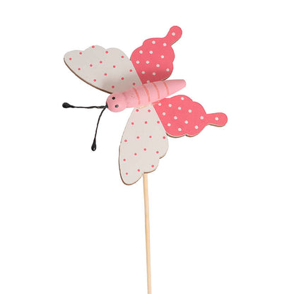 Wooden Butterfly Spring Picks Pack 12 Pink (32cmH)