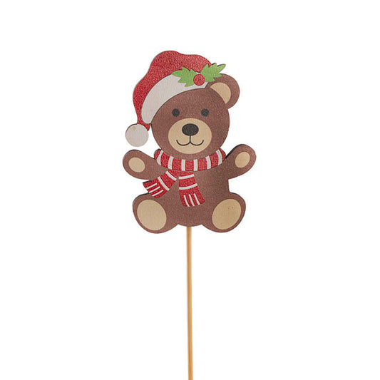 Christmas Teddy Wooden Picks Pack 12 Red (32cmH)