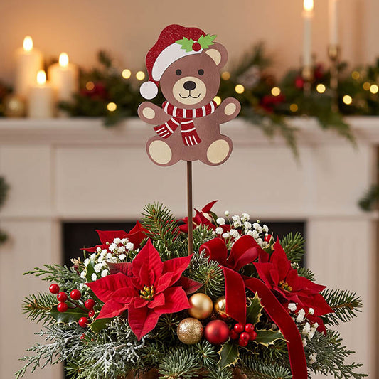Christmas Teddy Wooden Picks Pack 12 Red (32cmH)