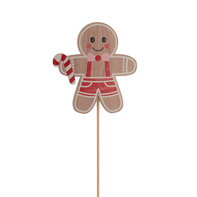 Gingerbread Man Candy Wooden Picks Pack 12 Beige (32cmH)