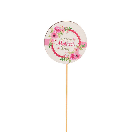 Happy Mother's Day Floral Wooden Picks Pack 12 White (32cmH)