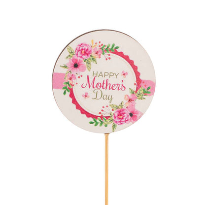 Happy Mother's Day Floral Wooden Picks Pack 12 White (32cmH)