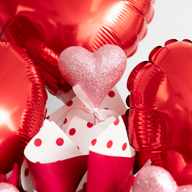 Love Heart Glitter Pick Pack 4 Pink (30cmH)