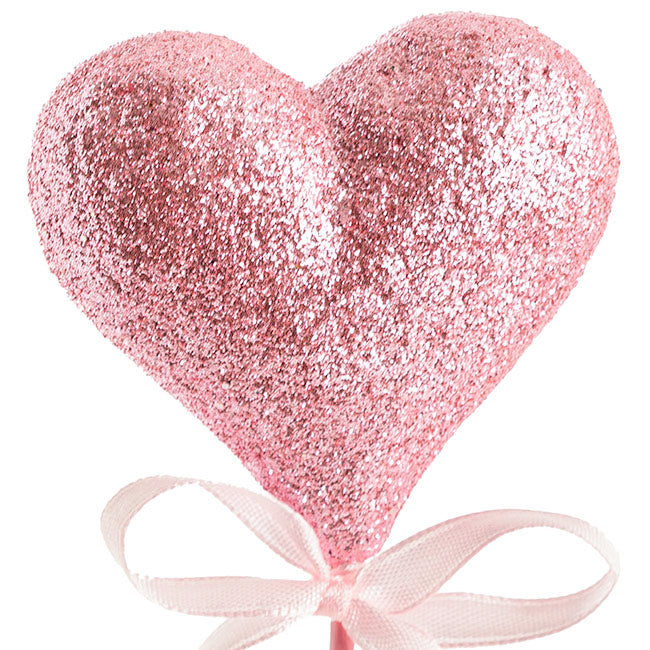 Love Heart Glitter Pick Pack 4 Pink (30cmH)
