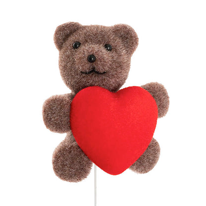 Teddy Bear w Heart Pick Pack 2 Flocked Brown (30.5cmH)