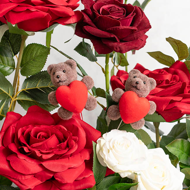 Teddy Bear w Heart Pick Pack 2 Flocked Brown (30.5cmH)