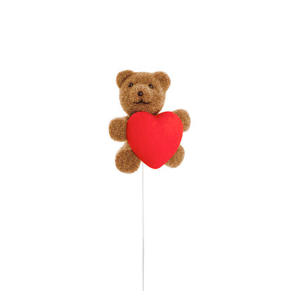 Teddy Bear w Heart Pick Pack 2 Flocked Mocha Brown (30.5cmH)