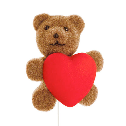 Teddy Bear w Heart Pick Pack 2 Flocked Mocha Brown (30.5cmH)
