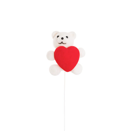 Teddy Bear w Heart Pick Pack 2 Flocked White (30.5cmH)