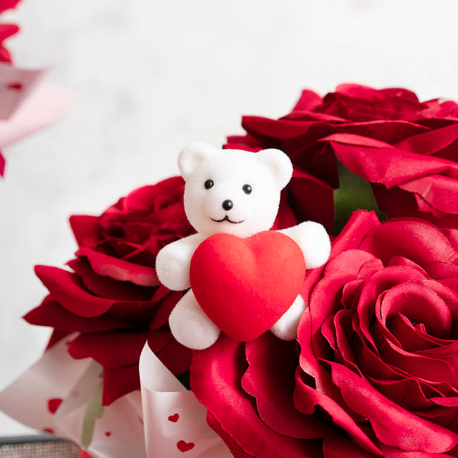 Teddy Bear w Heart Pick Pack 2 Flocked White (30.5cmH)