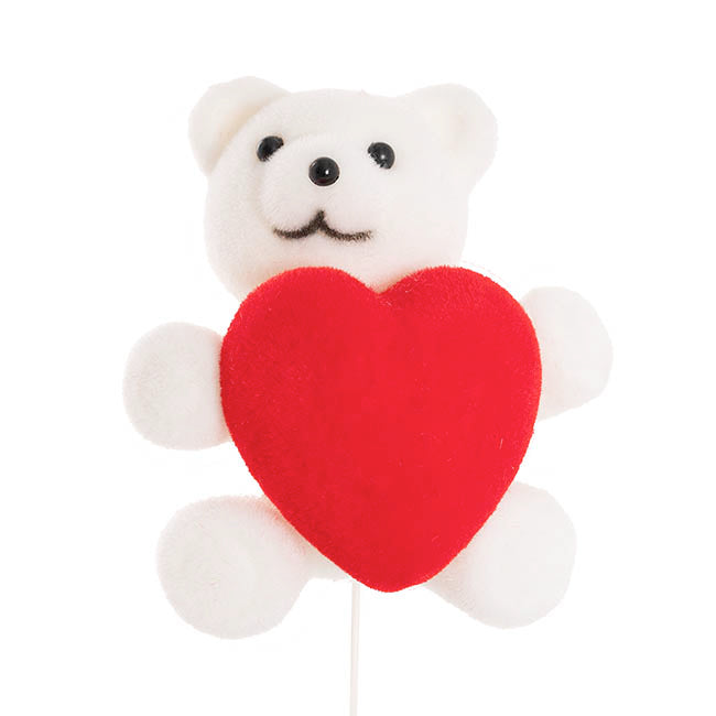 Teddy Bear w Heart Pick Pack 2 Flocked White (30.5cmH)
