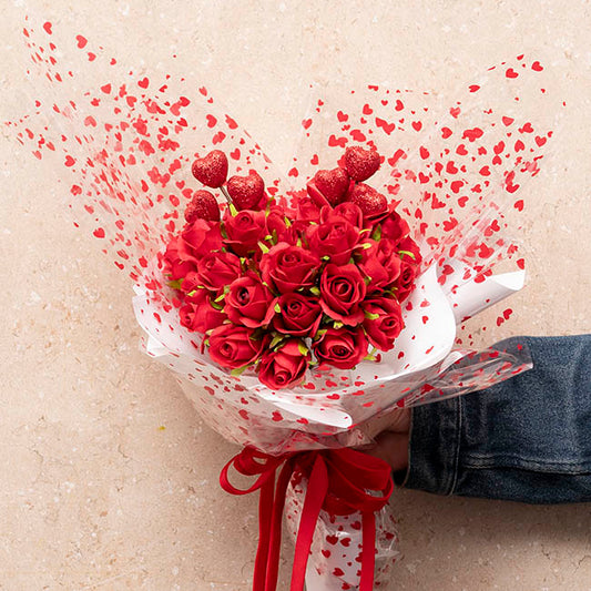 Love Heart 3 Head Glitter Pick w Bow Pack 3 Red (15cmH)