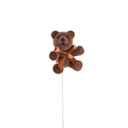 Teddy Bear w Bow Pick Pack 3 Flocked Brown (30.5cmH)