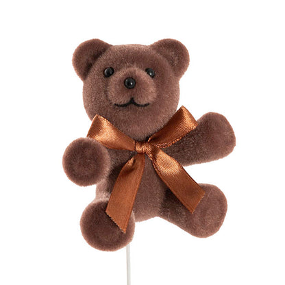 Teddy Bear w Bow Pick Pack 3 Flocked Brown (30.5cmH)