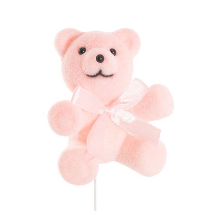Teddy Bear w Bow Pick Pack 3 Flocked Pink (30.5cmH)