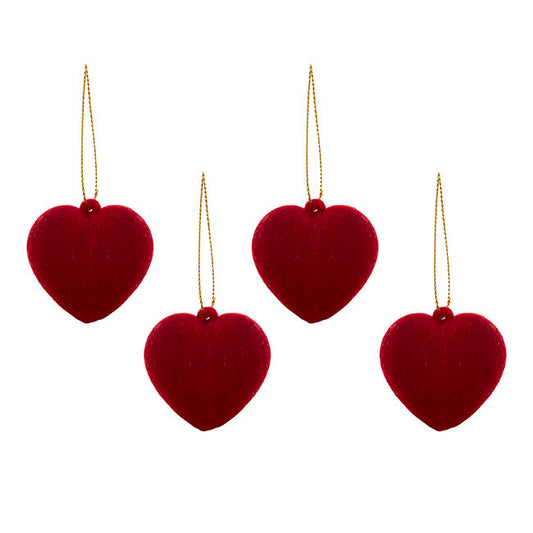Hanging Love Hearts Pack 4 Flocked Dark Red (5cmD)