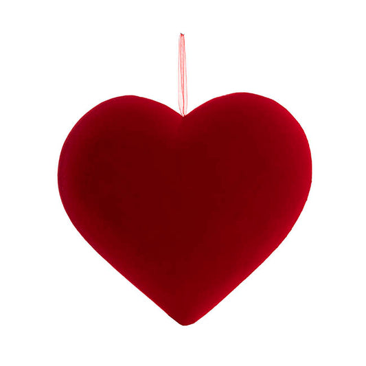 Hanging Large Love Heart Flocked Dark Red (30cmD)