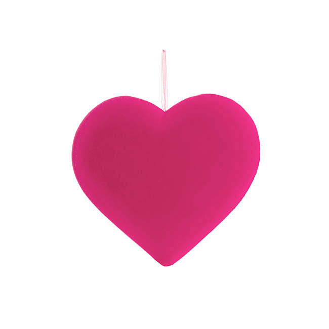 Hanging Love Heart Flocked Hot Pink (23cmD)