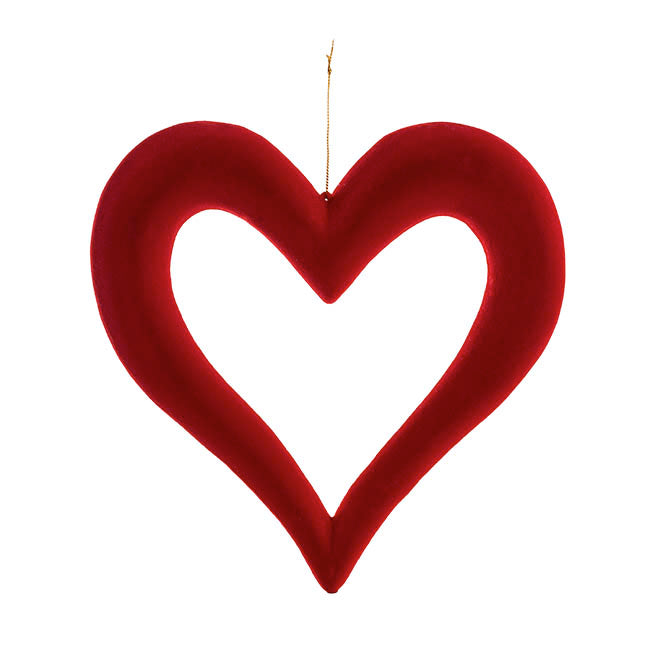 Hanging Love Heart Outline Flocked Dark Red (24cmD)