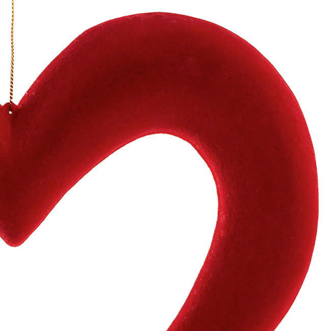 Hanging Love Heart Outline Flocked Dark Red (24cmD)