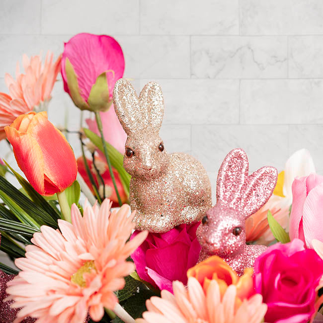 Sitting Bunny Rabbit Pick Pack 2 Glitter Champagne (25cmH)