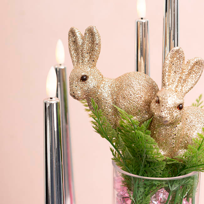 Sitting Bunny Rabbit Pick Pack 2 Glitter Champagne (25cmH)